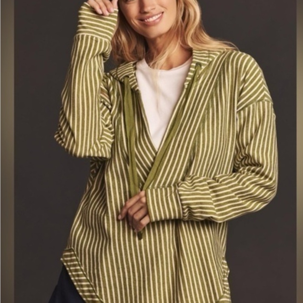 Anthropologie Pilcro Wharfside Hooded Sweatshirt Green Striped